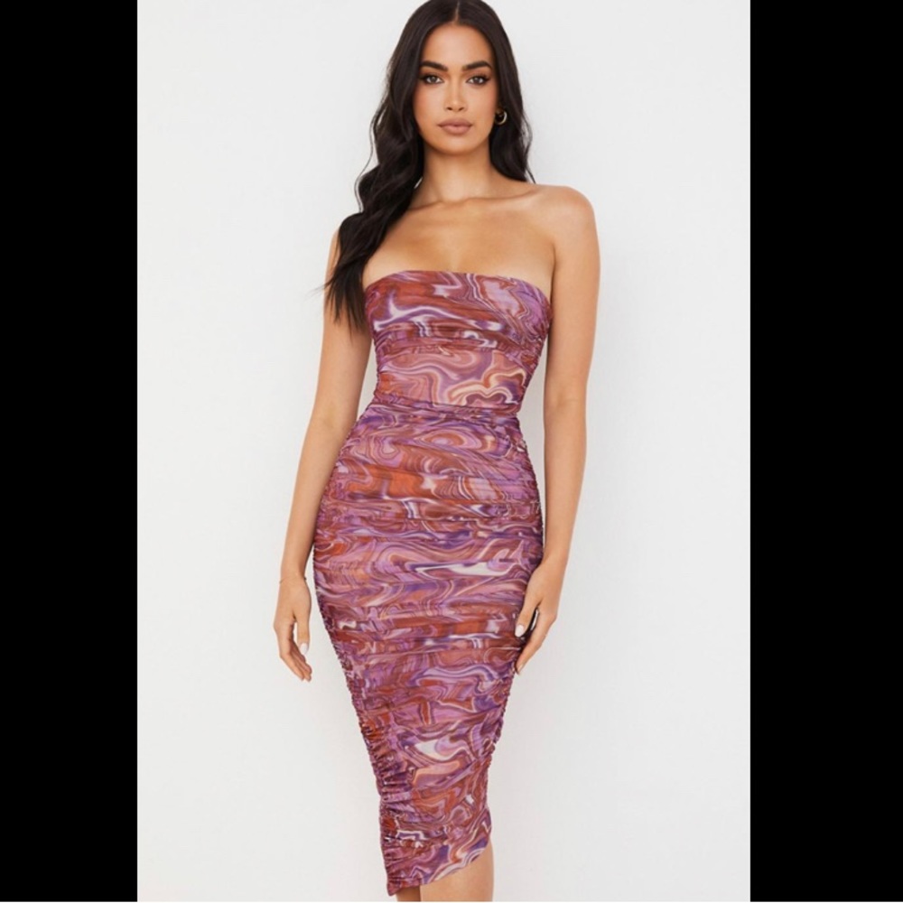 House of CB Sasha Ruched MIDI Dress Medium